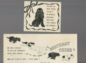 BIRTHDAY CHEER Black & White Dogs Running 2pcs 10x4 Greeting Card Art #3813