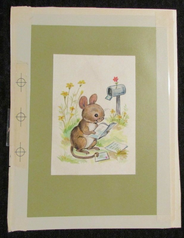 FRIENDSHIP Cute Mouse Reading Mail Mailbox 6.5x9 Greeting Card Art #1101