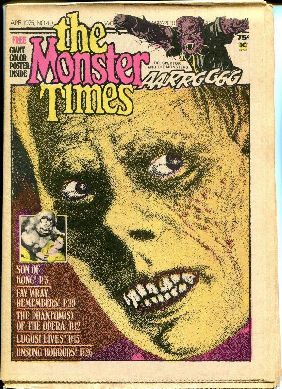 The Monster Times #40 Horror Newspaper 1975 Son Of Kong Fay Wray Phantom Opera