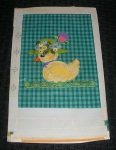 HAPPY EASTER Material Duckling w/ Hat & Water 6.5x10 Greeting Card Art #2803