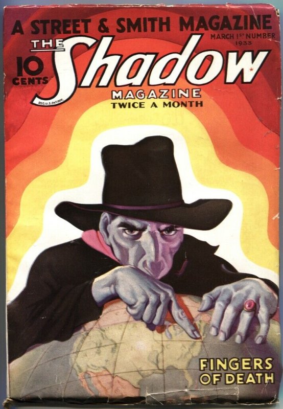 SHADOW PULP-FINGERS OF DEATH-MARCH 1 1933-MAXWELL GRANT-HIGH GRADE-S&S