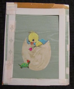 HAPPY EASTER Cute Duck in Egg with Turtle 7.5x9.5 Greeting Card Art #E2309