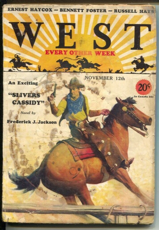 West 11/12/1930-Gerard C Delano cover art-pulp thrills-Slivers Cassidy-Freder...