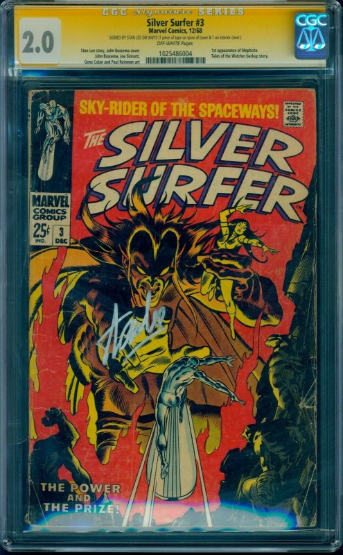 Silver Surfer #3 1st Mephisto! CGC SS Signed by Stan Lee in Silver Ink!