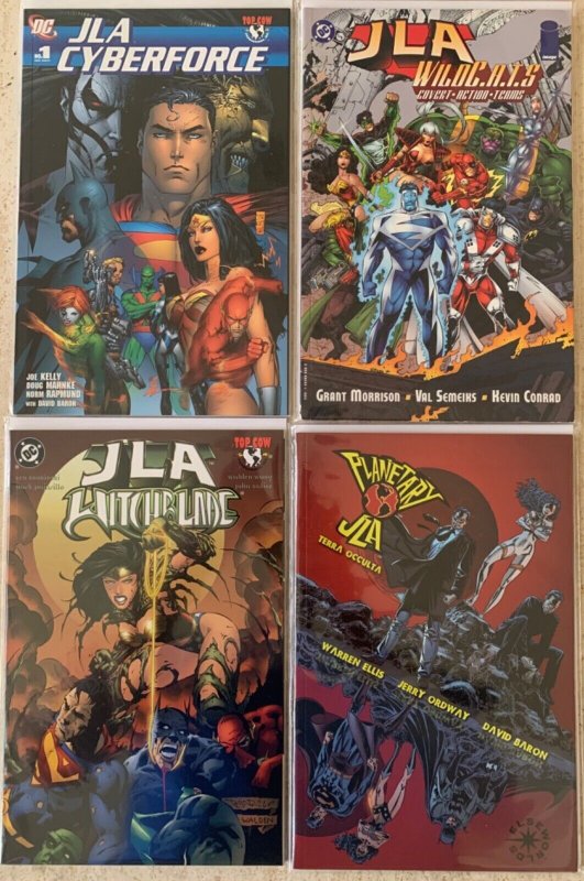 LOT OF 4 JLA CROSSOVER GRAPHIC NOVELS | CYBERFORCE, WITCHBLADE, PLANETARY, MORE