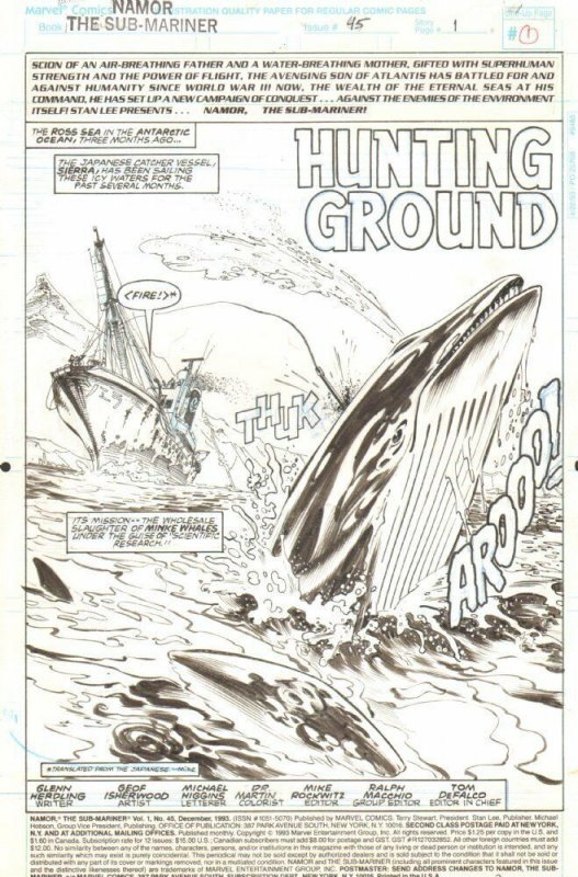 Namor the Sub-Mariner #45 p. 1 - Whale Hunting - 1993 art by Geoff Isherwood 