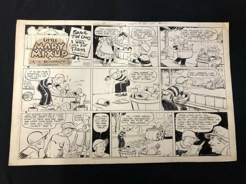 Little Mary Mixup Original Comic Strip Art  November 15 1942- RM BINKERHOFF