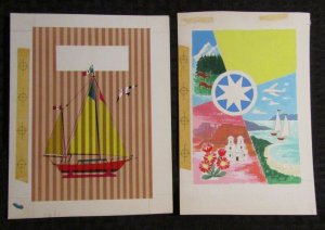 TRAVEL with Sailboats Plane Seagull 7x8.5 Greeting Card Art #4259 7650 LOT of 2