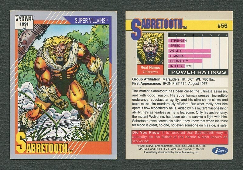 1991 Marvel Comics II  Card  #56 ( Sabretooth )  EX
