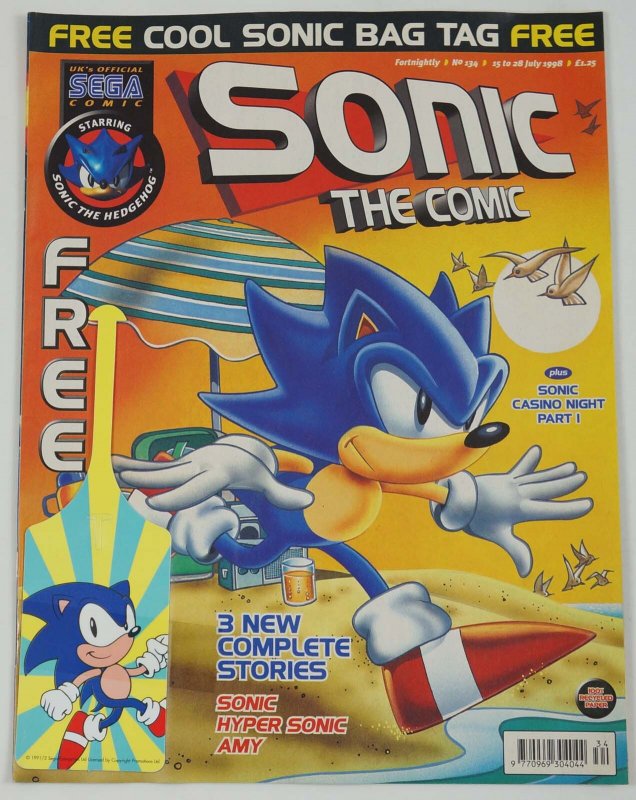 Sonic the Comic #134A FN ; Fleetway Quality | Hedgehog with bag tag bonus