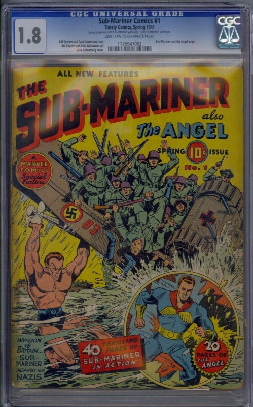 SUB-MARINER COMICS #1 CGC 1.8 ALEX SCHOMBURG COVER TIMELY COMICS