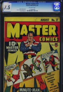MASTER COMICS #17 - CGC-7.5, OW - Bulletman - Minute-Man - Golden Age