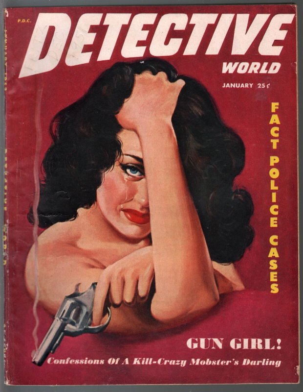 Detective World 1/1952-gun moll cover-crime stories-pulp thrills-Gun Girl-VG