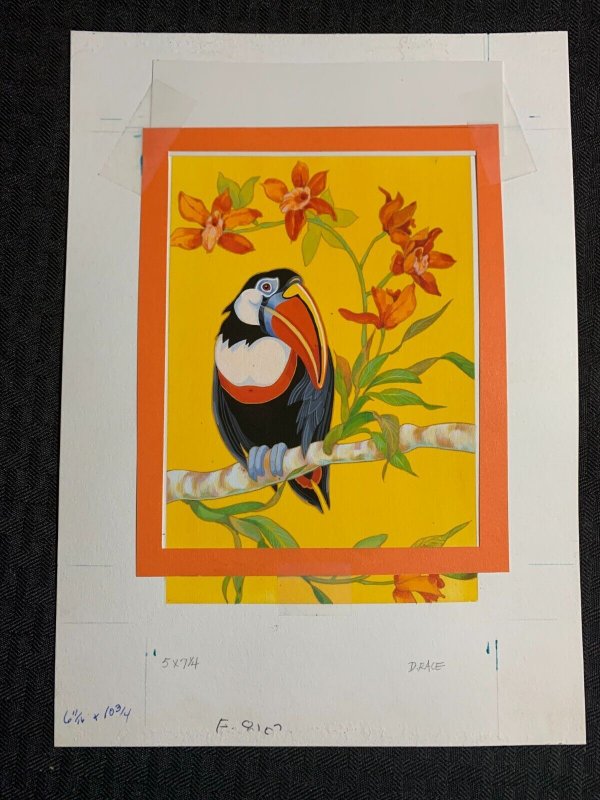 THANK YOU Colorful Tucan with Orange Flowers 7.5x10.5 Greeting Card Art #8107