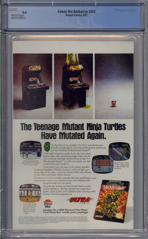 CONAN THE BARBARIAN #243 CGC 9.4 RED SONJA WHITE PAGES