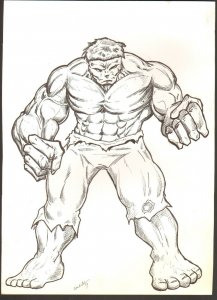 Brien Cardello Incredible Hulk Sketch ~ (10x14) Signed ~ WH