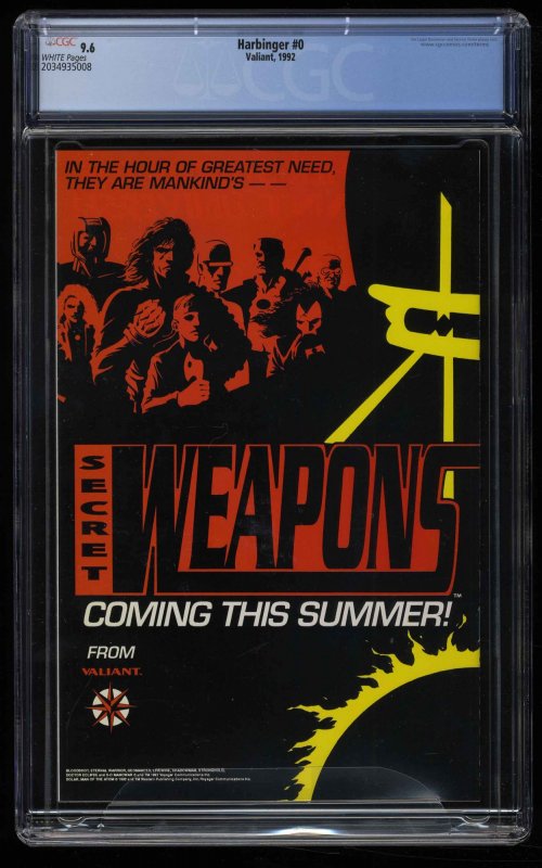 Harbinger #0 CGC NM+ 9.6 White Pages