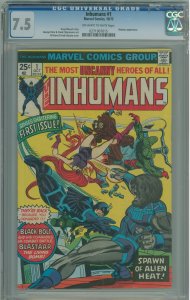 The Inhumans #1 (1975) CGC 7.5 Condition  Crack in slab top Right