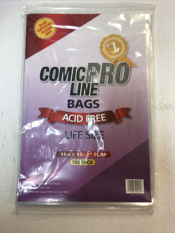 100 Comic Book Bags Life Size 11 1/8” X 15” - 2” Flap Acid Free 2