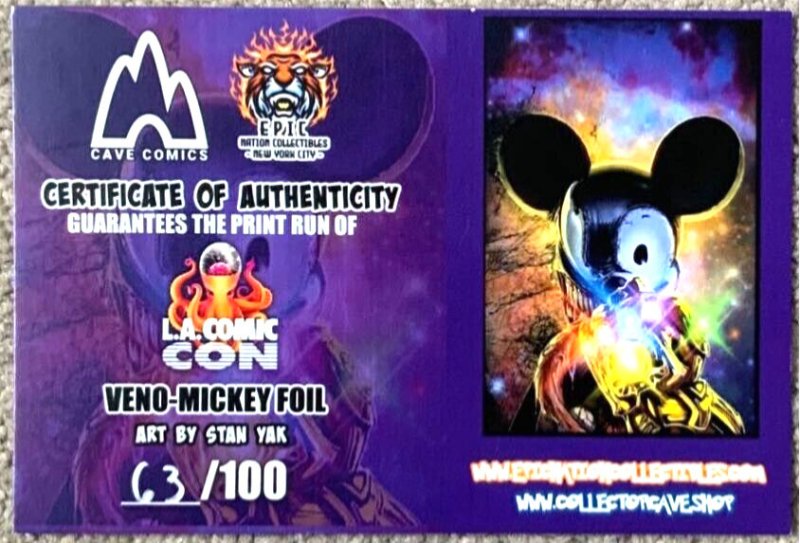 Venomized Veno-Mickey Chrome Foil Mickey Mouse L.A. Comic Con Stan Yak Cover COA