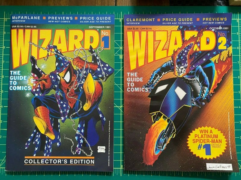 1991 WIZARD Comic MAGAZINE #1 & #2 - Spider-Man / Ghost Rider Covers VF/NM