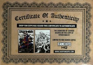 ?~MARVEL/FANEXPO~SPIDER-MAN #1~?SEGOVIA B&W VIRGIN VARIANT?SIGNED w/ COA?~?