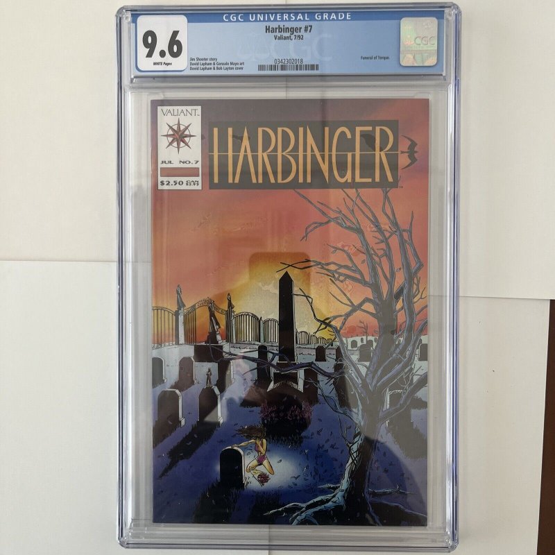 Harbinger #7 Valiant CGC 9.6 WHITE Pages Jim Shooter story Lapham & Mayo art