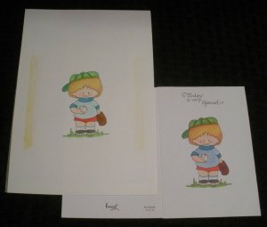 HAPPY BIRTHDAY Cute Boy Baseball Player 6x9 Greeting Card Art #8241 w 1 card