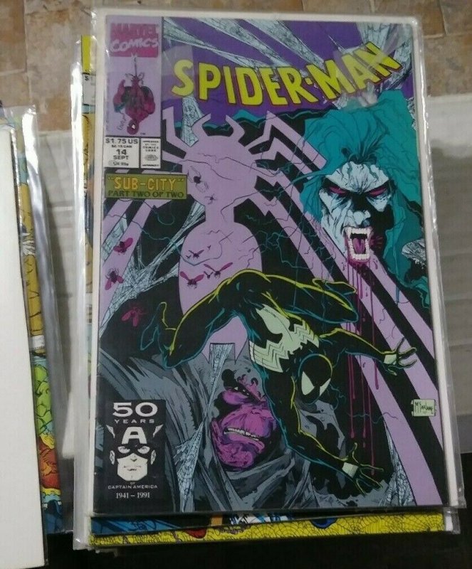 SPIDER-MAN # 14 MARVEL 1991 TODD MCFARLANE  SUB CITY PT 2 BLACK COSTUME MORBIUS