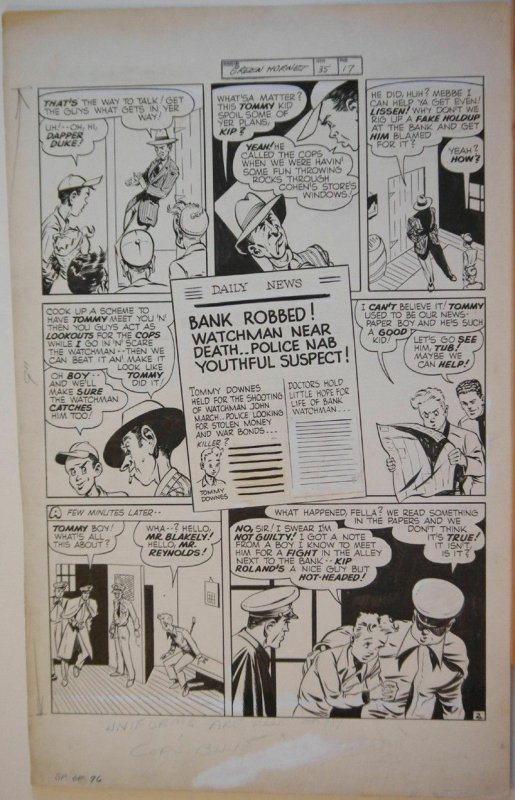 BOB POWELL original art, GREEN HORNET #35 pg 17,14x23, 1947, Spirit of '76, Cops