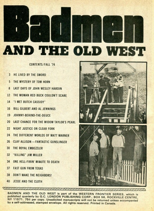 Badmen and the Old West Magazine Fall 1974- John Wesley Hardin FN