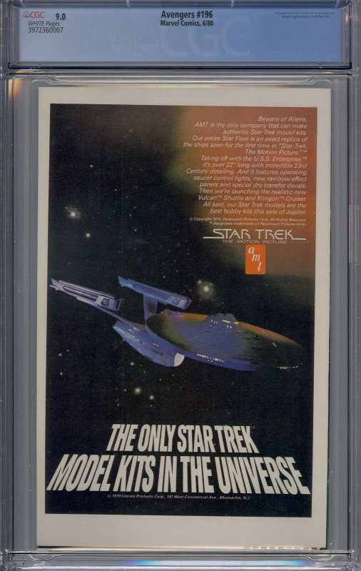 AVENGERS #196 CGC 9.0 1ST TASKMASTER NEWSSTAND WHITE PAGES 