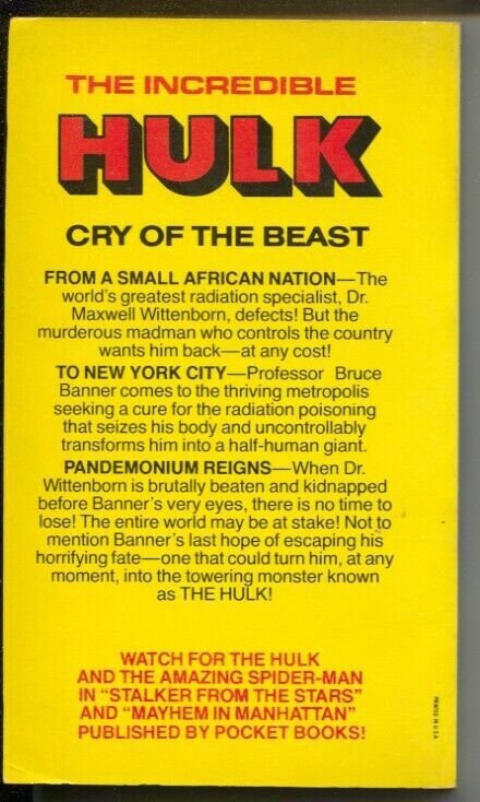 Incredible Hulk Paperback Book #3-82085-0 1979-Stan Lee-Cry Of The Beast-FN