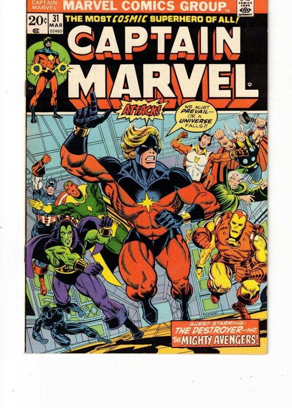 Captain Marvel #31 (1974)Thanos vs Avengers B.Panther NM- Lynchburg CERT! Wow!