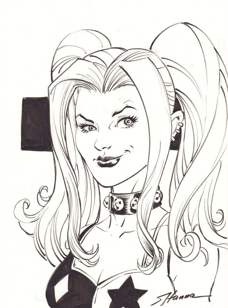 harley quinn black and white drawing