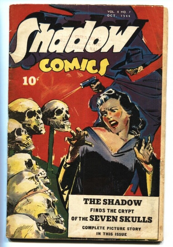 SHADOW COMICS V.4 #7-1944-Skull cover-Lingerie panels