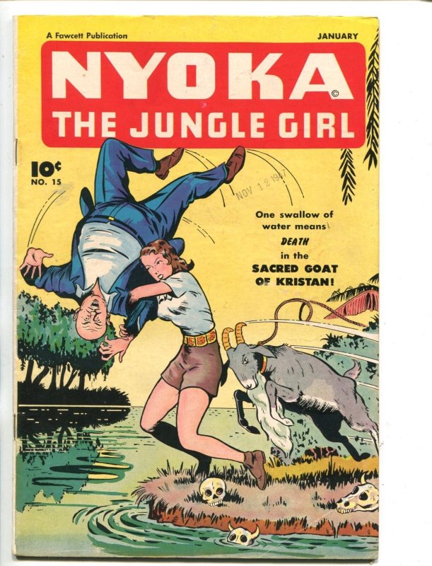 NYOKA THE JUNGLE GIRL #15 1948-FAWCETT-STRANGULATION-BOUND-GAGGED-fn/vf