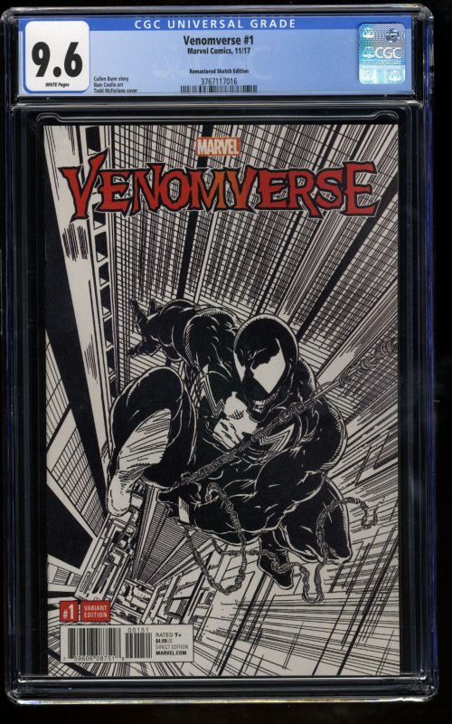 Venomverse #1 CGC NM+ 9.6 McFarlane Remastered 1:2000 B&W Sketch Variant!