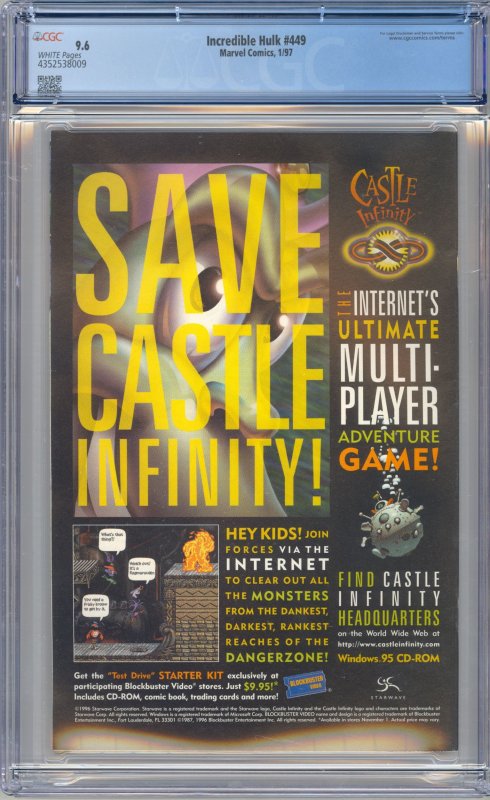 The Incredible Hulk #449 (1997) CGC 9.6 NM+ 1st appearance Thunderbolts