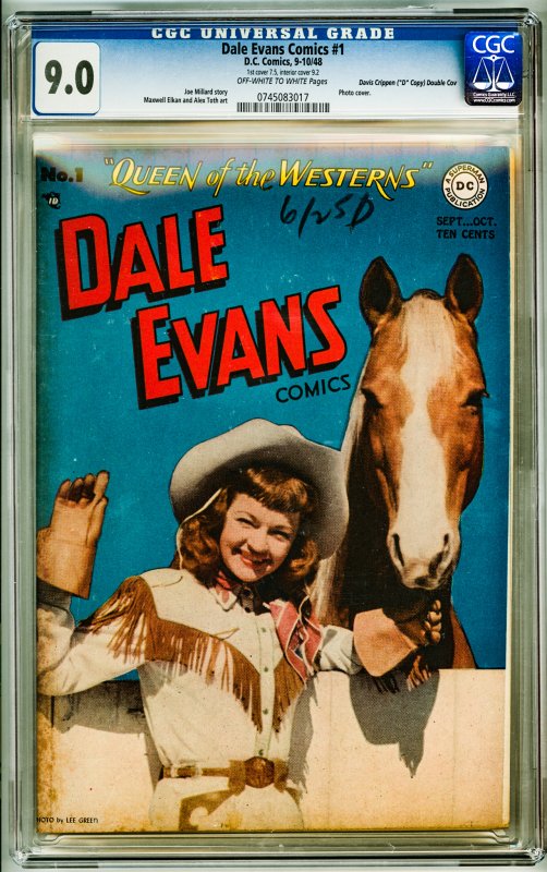 Dale Evans Comics #1 (1948) CGC 9.0! Double Cover! See desc. Davis Crippen!