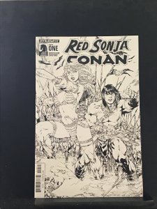 Red Sonja Conan #1 Cvr H Ed Benes Black and White Cvr