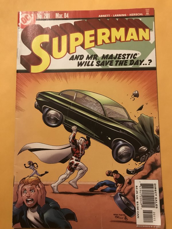 Superman #201 : DC 3/04 Fn; Action #1 Mr. Majestic homage; Hellboy ad on back cv