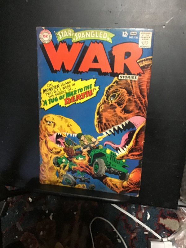 Star Spangled War Stories #136 (1968) dinosaur cover! Mid grade! FN- Wow!