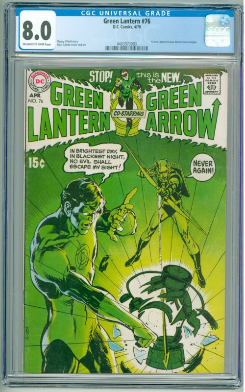 Green Lantern #76 (1970) CGC 8.0! OWW Pages!