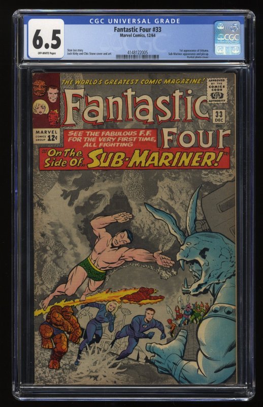 Fantastic Four #33 CGC FN+ 6.5 Off White 1st Appearance Attuma Jack Kirby!