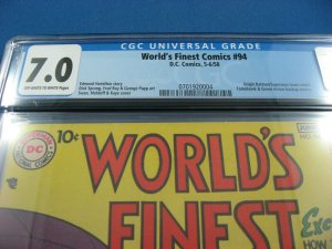 WORLDS FINEST 94 CGC 7.0 ORIGIN BATMAN SUPERMAN TEAM GREEN ARROW 1958