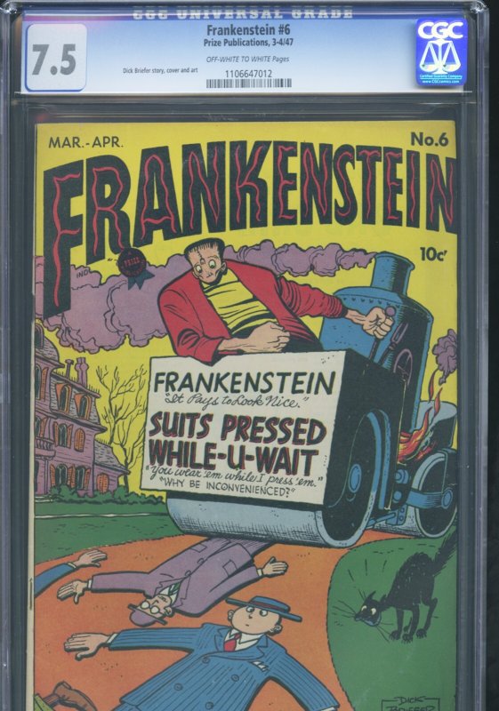 FRANKENSTEIN #6 - CGC-7.5, OW-W - Prize - Golden Age