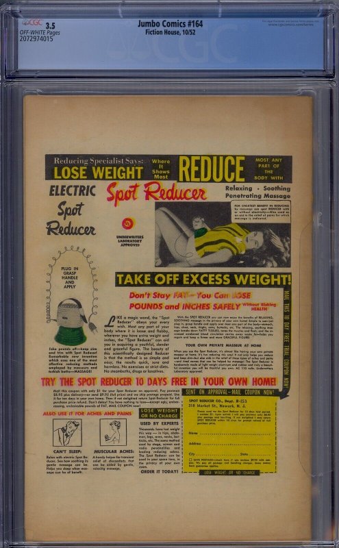 JUMBO COMICS #164 CGC 3.5 1952 STAR PIRATE REPRINTS BEGIN ROBERT WEBB