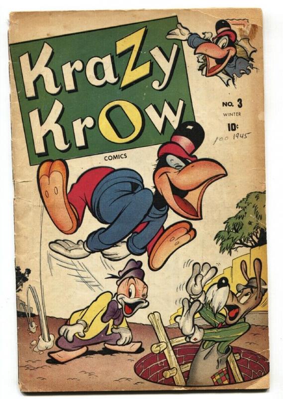 KRAZY KROW #3 1945-FUNNY ANIMAL-VIOLENT-TIMELY VG-