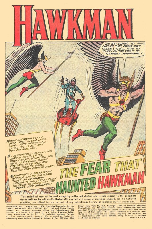 HAWKMAN #3 (Aug1964) 7.0 FN/ VF  Gardner Fox!/Murphy Anderson!  HAWKGIRL too!
